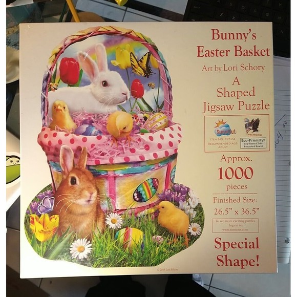 New Bunny's Easter Basket Jigsaw Puzzle 1000 Pieces Special Shape 26.5" x 36.5" - Picture 3 of 6